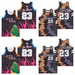 Moive Basketball LA FLAME Astro World Jerseys 23 TRAVlS SCOTT Pullover Pure Cotton Retro College For Sport Fans University Breathable Retire Team Black Color Shirt