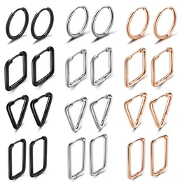 Hoop Earrings 1-4 Pairs Stainless Steel Endless Small Huggie Square Triangle Rectangle Geometry Hoops Set For Men Women