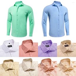 Men's Casual Shirts Hi-Tie Mint Green Mens Silk Long Sleeve Lapel Pink Black Red Beige Purple Slim Fit Shirt For Male Designer Wedding Gifts