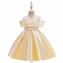 Girl Dresses 6 Cols Ruched Princess Flower Bow Party Wedding Dress For Girls Cotton Lining Summer Children's Clothing 3 8 10 Years