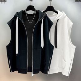 Men's Vests Hooded Vest Sleeveless Jacket Cotton Cardigan Designer Outdoor Sports Outerwear Fashion Loose Spring and Autumn Streetwear 230420