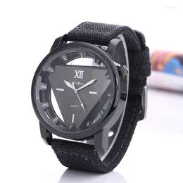 Wristwatches Sdotter UTHAI CQ155 Fashion Triangle Double Sided Hollow Men's Watch Denim Canvas Strap Personality Large Dial Quartz Watc