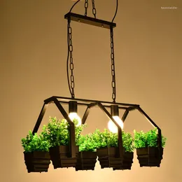 Pendant Lamps Modern Simple Wooden E27 Holder Led 3 Kinds Wrought Iron Plant Pot Bar Restaurant Creative Hanging