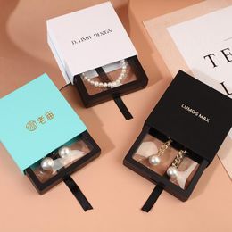 Jewelry Pouches Ring Earring Bracelet Jewellery Display Storage Box Black PE Film Gift Packaging Case Cardboard Sliding Drawer Organizer