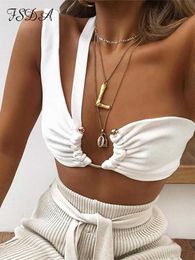 FSDA Hollow Out 2022 Summer Women Crop Top White Sexy Backless Sleeveless Casual Black Tank Tops Off Shoulder Y2K Cami Beach P230421