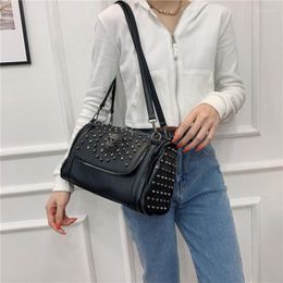 Evening Bags Design Women Shoulder Bag High Quality Pu Leather Crossbody Zipper Woman Handbag Rivet Skull Ladies Tote Purse Black