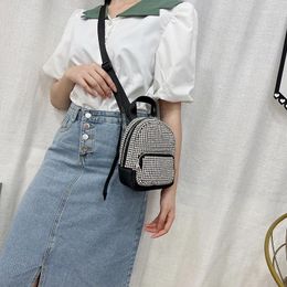 School Bags 2023 Fashion Designer Mini Shining Diamond Splicing Backpack All Match Shoulder Bag Crossbody Office Daily