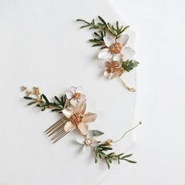 Wedding Hair Jewelry Flower Leaf Head pieces Gold Color Hairpins Brides Hair Combs Pins Clips For Women Headbands Bridal Jewelry Wedding Accessories 231121