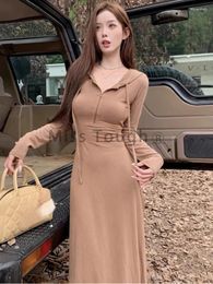 Casual Dresses Winter French Vintage One Piece Dress Women Hooded Retro Streetwear Elegant Midi Female Korean Fashion 2023