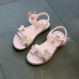 Sandals Summer Children's Shoes Girls Sandals Crystal Butterfly Big Kids Orthopaedic Sandals Square Heels For Girls KS598 230421