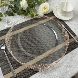 Charger Plates Clear Plastic Tray Round Dishes With Wine Red Patterns Acrylic Decorative Dining Plate For Table Setting 1020