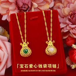 Pendant Necklaces Natural Green Emerald Necklace 14k Gold Plated Women Wedding Anniversary Heart Stone Jade Jewelry GiftsPendant