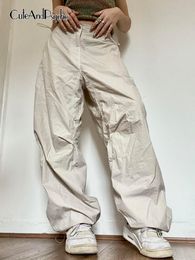 Women's Pants Capris Cuteandpsycho Oversized Solid Joggers Tech Pants High Waist Streetwear Fashion Brown Baggy Trousers Y2K Casual Vintage Clothes 230421