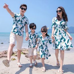 Family Matching Outfits Family Matching Outfits Summer Beach Mother Daughter Dresses Dad Son Floral ShirtPants Couple Matching Outfits Women Girl Dress 230421