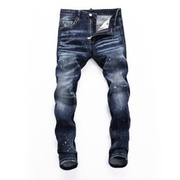 DSQ PHANTOM TURTLE Men's Jeans Mens Italian Designer Jeans Skinny Ripped Cool Guy Causal Hole Denim Fashion Brand Fit Jeans Men Washed Pants 65304