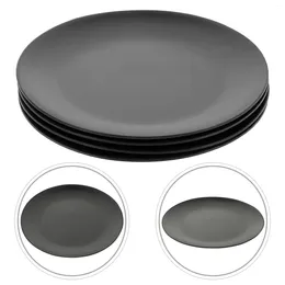 Dinnerware Sets 4 Pcs Black Melamine Plate Flat Bottom Dish Plastic Serving Platter Tray Outdoor Dinning Round Dinner Plates Kitchen Set