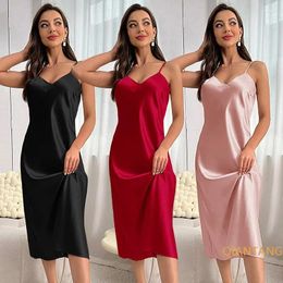 Women's Sleepwear Nightgown Dress Sexy Spaghetti Strap Nightdress Lingerie Summer Women Silky Satin Chemise Morning Gown Loungewear