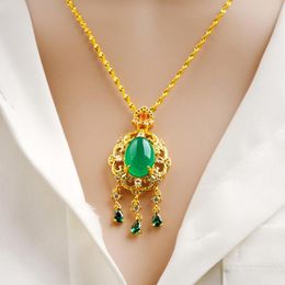 Pendant Necklaces 24K Gold Jewellery Crystal Green Rhinestones For Women Golden Choker Chain Vintage Wedding Accessories