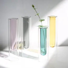 Vases Ins Nordic Double Stained Glass Vase Creative Transparent Test Tube Flower Individual Floral Design Home Furnishings