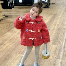 Jackets Girl Coat 2023 Winter Korean Version Of Children Clothing For Girls Plus Fleece Thickened Fur Lapel Love