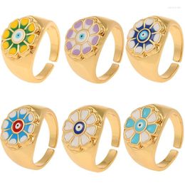 Cluster Rings Y2K Pretty Colour Painting Enamel Flower Chunky High Quality 18K Gold Plated Finger Ring For Women Teens Fine Jewellery Gifts