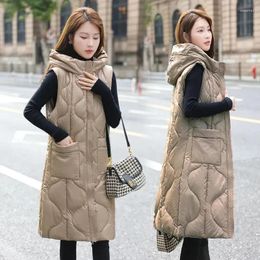 Women's Vests Winter Casual Warm Sleeveless Vest Coat Women Long Down Cotton Jacket Solid Hooded Padded Parkas Loose Female Waistcoat