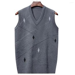 Men's Vests Stylish Men Vest Geometric Print V Neck Sleeveless Sweater Warm Knitted For Fall Winter