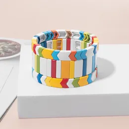 Strand BEUTIFOR 2023 Colorful Jewelry Gift Lovely Fashion Adjustable Metal Rainbow Enamel Tile Elastic Bracelet Suitable For Women