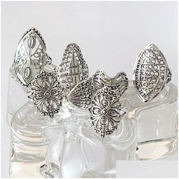 Cluster Rings Bk Lots 25Pcs Mix Style Vintage Carved Flower Sier Plated Ring Women Party Gifts Alloy Charm Jewellery Drop Deliv Dhgarden Dhexx