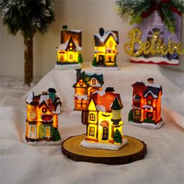 Christmas Decorations LED resin village decoration diagram Santa Claus pine needle snow view house holiday gift home 231120
