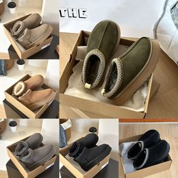 Australie Tasman Slippers Tazz mustard seed Chestnut Fur Slides Sheepskin Classic Ultra Mini Platform Boot Winter Women Men Slip-on Shoes Suede Upper Wool Fallrt