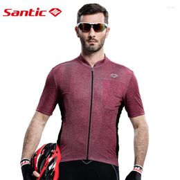 Racing Jackets SANTIC Breathable Men Cycling Jerseys Short Sleeve Tops Anti-UV Outdoor Riding Clothing Quick Dry Sport Shirt Equipment