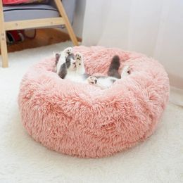 kennels pens Soft Dog Cat Bed Mat Long Plush Nest Round Cushion Pet Puppy Shaggy Basket Sofa Winter Warm Donut Fluffy Kennel House Supplies 231120