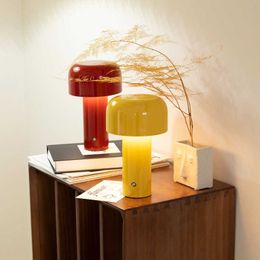 Italian Designer Portable Mushroom Table Lamp Nordic Creative Night Light Cordless Touch Rechargeable USB Bedside Desktop Lamps AA230421