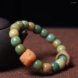 Charm Bracelets Gradual Carbon Roasted Bodhi Root Barrel Beads Duobao Small Green Weathered Improved Throwing Finger Handstring