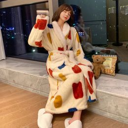 Women's Robe Coral Fleece Nightgown Women Winter Flannel Plus Velvet Warmth Princess Long Sweet Bathrobe Spring Autumn Pajamas 231121