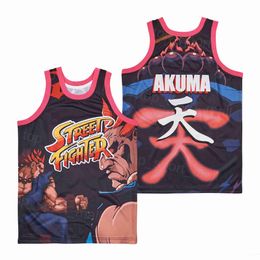 Movie Basketball Akuma Street Fighter Jerseys Man Video Game Retro Pullover Breathable High School College HipHop Pure Cotton Sport Shirt Team Black Stitched