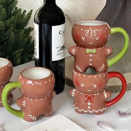 Mugs Christmas Creative Ceramic Mug Cute Gingerbread Man Coffee Couple Cup Xmas Gift Year Drinkware Navidad Home Office Drink 231120