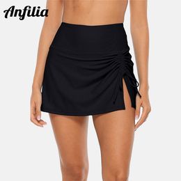 Swim Wear Anfilia Women's Skirted Bottom with BuiltIn Briefs High Waisted Split Sporty Drawstring Skirt 230420