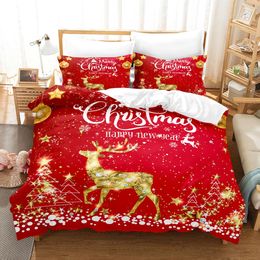 Bedding sets Navidad Christmas Elk Set Duvet Cover Pillowcase Year Comforter Double Full Queen King Size Quilt Home Decor l231120