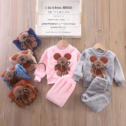 Pyjamas Pyjama Sets Baby Boys Girls Winter Plus Velvet Thick Flannel Fleece Homewear Children Warm Cartoon Sleepwear Suit 0-5Y 231120