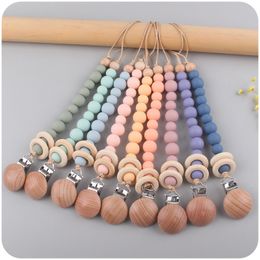 Pacifier Holders Clips# Baby Silicone Beads Wooden Ring Chain Infant Nipple Appease Soother Dummy Holder Clip 230421