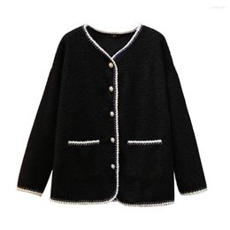 Women's Fur Winter Womens Jackets Padded Lambswool Collar Female Coats Loose Large Size Lady Outerwear Beading Trendy Clothes