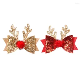 Hair Accessories Antlers Bangs Side Clip For Baby Girls Christmas Lovely Bowknot Bows D7WF