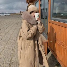 Women's Down Loose Jacket Female 2023 Winter Fur Collar Women Coats Solid Long Hooded Jackets Cotton-Padded Clothes Thicken Parka