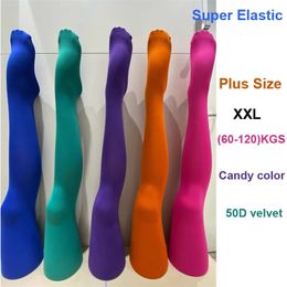 Socks Hosiery 120KGS Plus Size Women Sexy Pantyhose Candy Colour Warm Tights Multicolo 50D Velvet Stockings Spring Autumn Super Elastic 231120