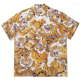 Men's Casual Shirts Quality Tiger WACKO MARIA Shirt Men Women Hawaiian Full Logo Print T-shirt Short Sleeve