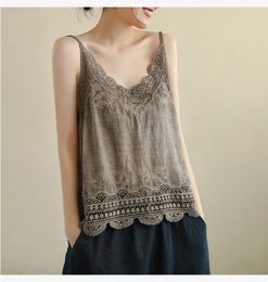 Camisoles Tanks Vintage lace hollow out flowers cotton thin section inside condole top sleeveless vest to wear outside 230421