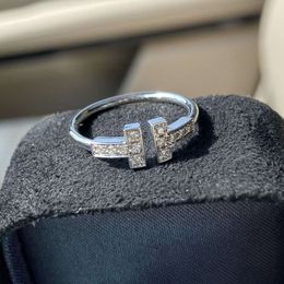 Кольца в стиле Тиффани, ювелирные изделия, открытое кольцо с двойной Т-образной буквой и двойным бриллиантом, кольцо с гладким корпусом, универсальное модное регулируемое кольцо