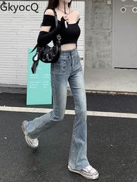 Women's Jeans GkyocQ Baggy Woman Solid Streetwear Casual Girls Denim Pants Vintage Flare Jean 2023 Korean Fashion Fall Y2k Clothes